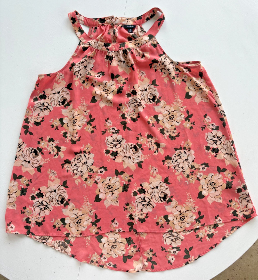 Torrid Chiffon High Neck Halter Top Blouse Black Floral Keyhole Plus Sz 0